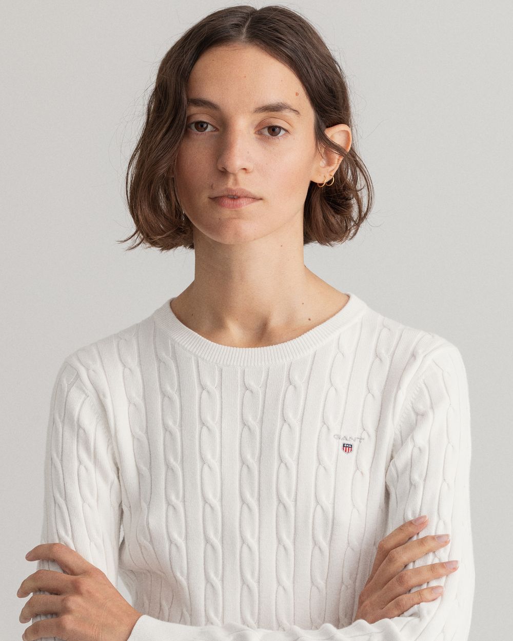 GANT Stretch Cotton Cable Crew Neck Sweater 